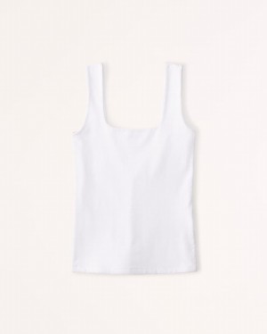 White Abercrombie And Fitch Cotton Seamless Fabric Squareneck Women Tanks | 17UCGVRNF