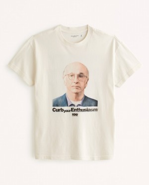 White Abercrombie And Fitch Curb Your Enthusiasm Graphic Men T-shirts | 29XZDKCFB