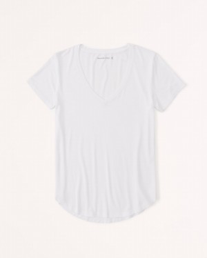 White Abercrombie And Fitch Drapey V-neck Women T-shirts | 91VIYGDFK