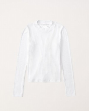 White Abercrombie And Fitch Essential Long-sleeve Mockneck Rib Girls T-shirts | 19TELADUF