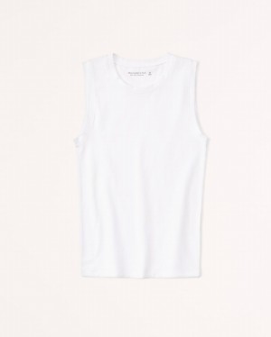 White Abercrombie And Fitch Essential Tuckable Crew Women Tanks | 68LPQUCAR