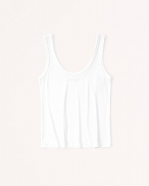 White Abercrombie And Fitch Featherweight Rib Scoopneck Women Tanks | 64JNEYHWP