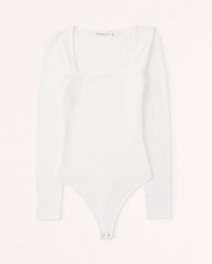 White Abercrombie And Fitch Long-sleeve Cozy Squareneck Women Bodysuit | 19DVNCJXW