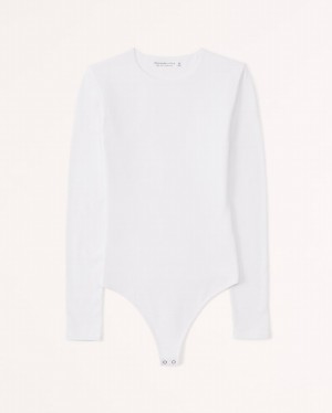 White Abercrombie And Fitch Long-sleeve Cotton Seamless Fabric Crew Women Bodysuit | 46FTRWJDB