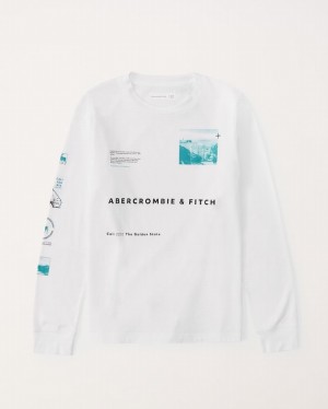 White Abercrombie And Fitch Long-sleeve Imagery Logo Graphic Boys T-shirts | 96SQHPXAN