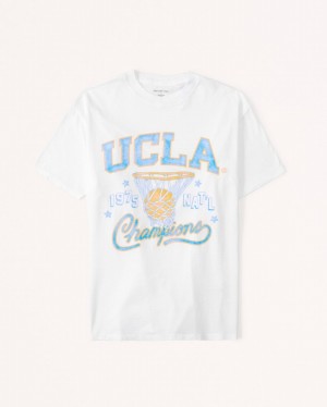 White Abercrombie And Fitch Oversized Boyfriend Ucla College Graphic Women T-shirts | 24LZHMJRD