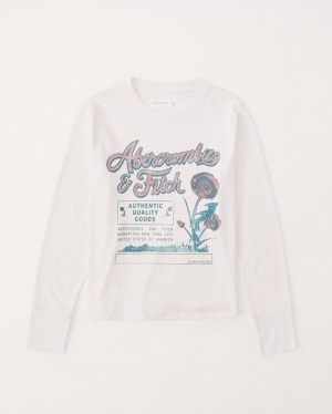 White Abercrombie And Fitch Oversized Long-sleeve Graphic Logo Girls T-shirts | 71GCKBFZS