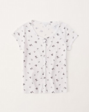 White Abercrombie And Fitch Pattern Waffle Button-through Girls T-shirts | 60PSKIQHN
