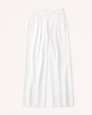 White Abercrombie And Fitch Premium Crepe Tailored Ultra Wide-leg Women Pants | 31HWBOENV