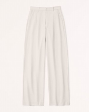 White Abercrombie And Fitch Premium Crepe Tailored Ultra Wide-leg Women Pants | 30GSIODLR