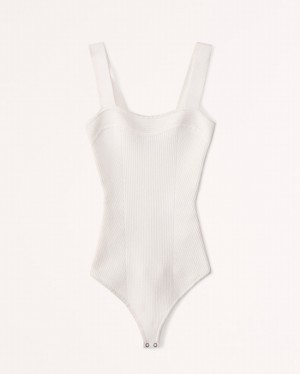 White Abercrombie And Fitch Ribbed Sweetheart Women Bodysuit | 31XTVCDUJ