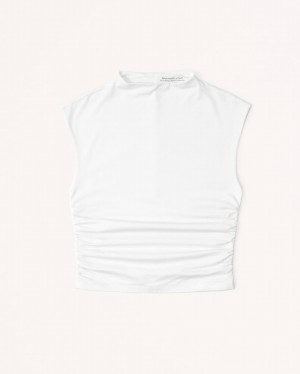 White Abercrombie And Fitch Ruched Shell Women Shirts | 01INKQSCL