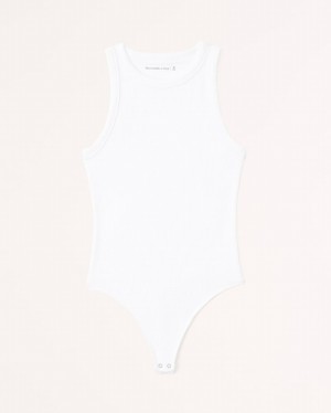 White Abercrombie And Fitch Seamless Rib Fabric High-neck Women Bodysuit | 87JSIHKBX