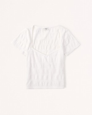 White Abercrombie And Fitch Short-sleeve Textured Sweetheart Women Shirts | 07DAGOSIM