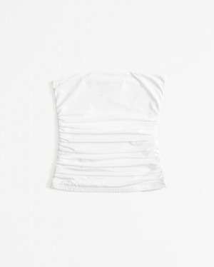 White Abercrombie And Fitch Soft Matte Seamless Ruched Tube Women Tanks | 94OIJDRLB