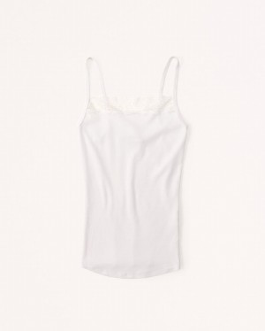 White Abercrombie And Fitch Straight-neck Lace Vintage Cami Women Tanks | 24TNJEBRU