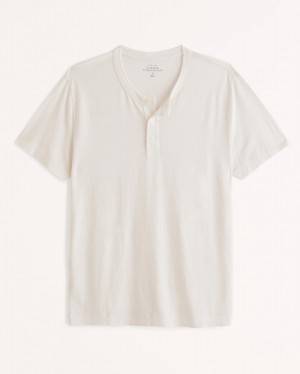 White Abercrombie And Fitch Summer Linen-blend Henley Men T-shirts | 36CNKMIGU