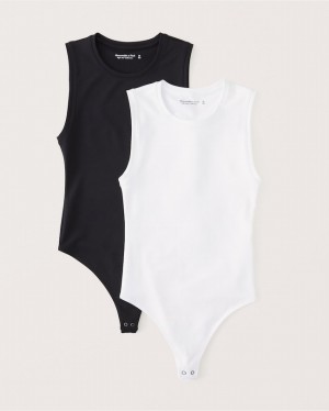 White / Black Abercrombie And Fitch 2-pack Seamless Fabric Crew Women Bodysuit | 07LYZVHMW