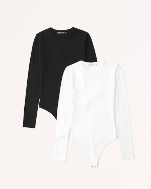 White / Black Abercrombie And Fitch 2-pack Long-sleeve Cotton Seamless Fabric Women Bodysuit | 94QZVWXED