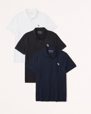 White / Black / Navy / Blue Abercrombie And Fitch 3-pack Elevated Icon Don't Sweat Its Men Polo Shirts | 51ZCTIJWG
