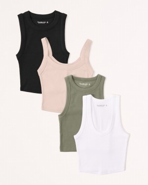 White / Cream / Olive / Green / Black Abercrombie And Fitch 4-pack Essential Rib Women Tanks | 61DIJFYTM
