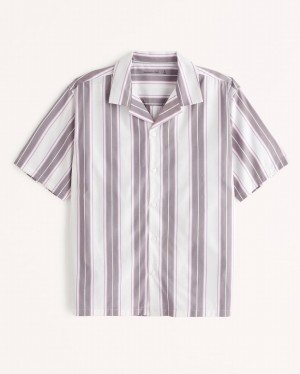 White / Stripes Abercrombie And Fitch Performance Camp Collar Button-up Men Shirts | 70APTGKVX
