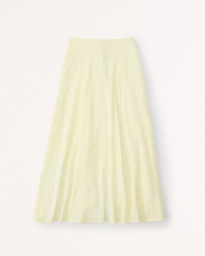 Yellow Abercrombie And Fitch Textured Flowy Maxi Women Skirts | 82JPKMQCV