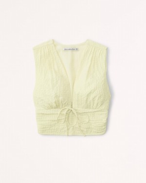 Yellow Abercrombie And Fitch Textured Wide Strap Women Tanks | 97BNKMVIF