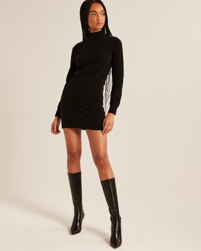 Black Abercrombie And Fitch Cashmere-blend Mockneck Mini Women Dresses | 28XJTYSVC