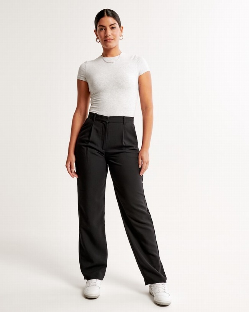 Black Abercrombie And Fitch Curve Love Tailored Relaxed Straight Women Pants | 65PZVSWYB