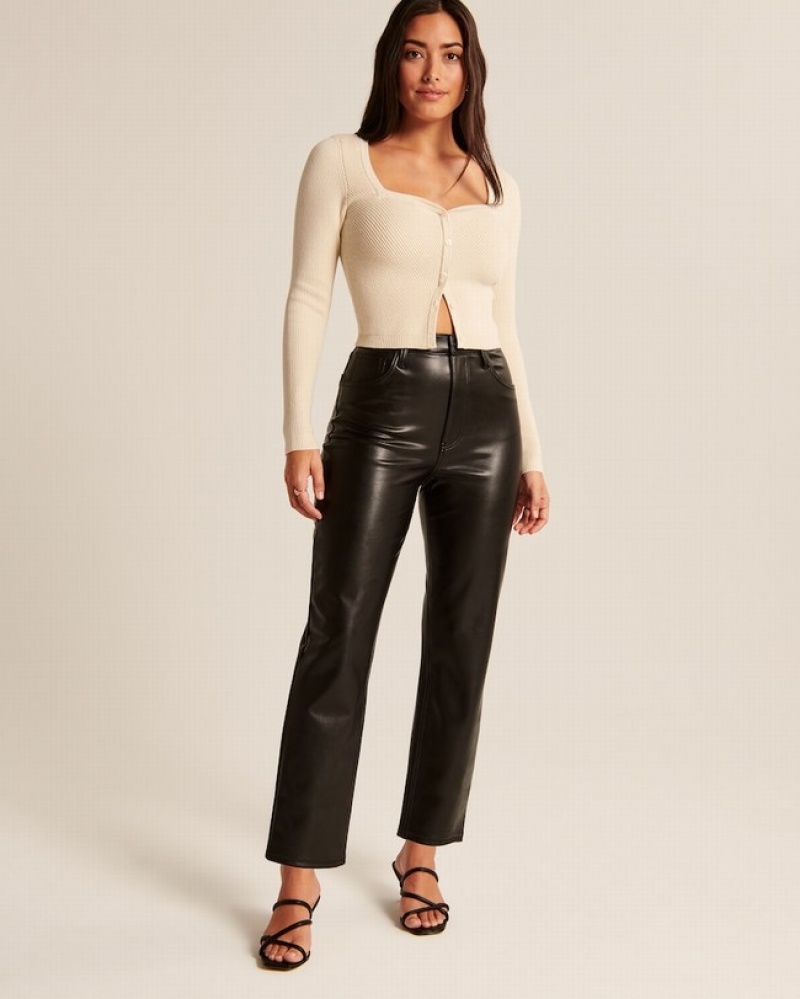 Black Abercrombie And Fitch Curve Love Vegan Leather Ankle Straight Women Pants | 47TAQSOZY