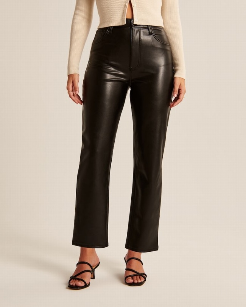 Black Abercrombie And Fitch Curve Love Vegan Leather Ankle Straight Women Pants | 47TAQSOZY