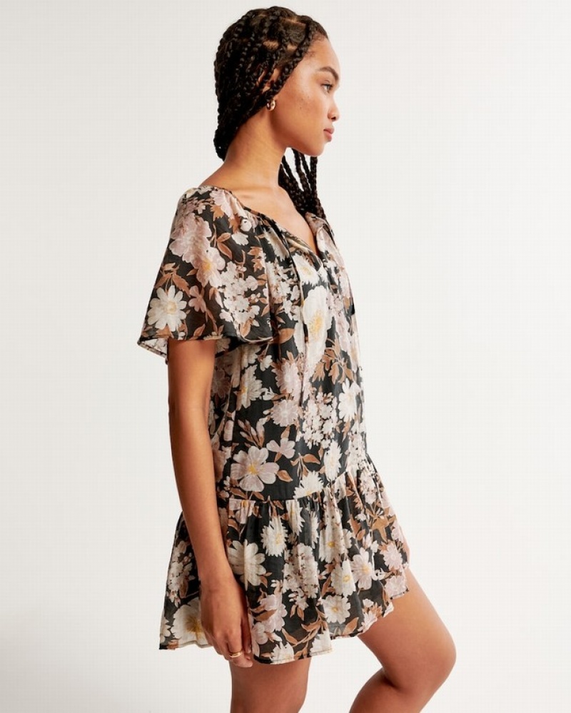 Black Abercrombie And Fitch Floaty Trapeze Mini Women Dresses | 57PLCZQIH