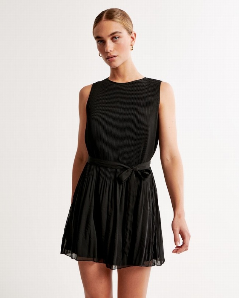 Black Abercrombie And Fitch High-neck Plisse Mini Women Dresses | 14MQGJRTE