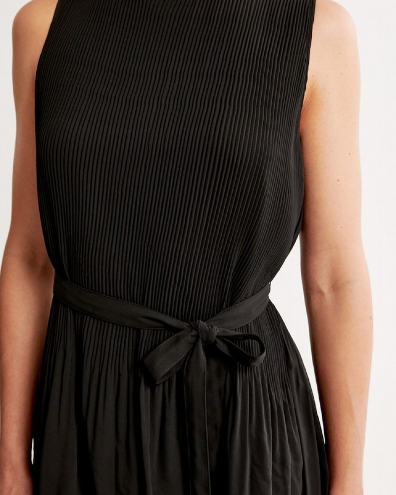 Black Abercrombie And Fitch High-neck Plisse Mini Women Dresses | 14MQGJRTE