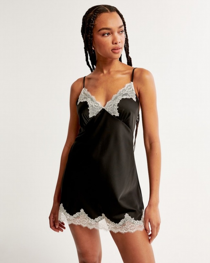 Black Abercrombie And Fitch Lace And Satin Nightie Women Sleepwear | 24OGBVZMT