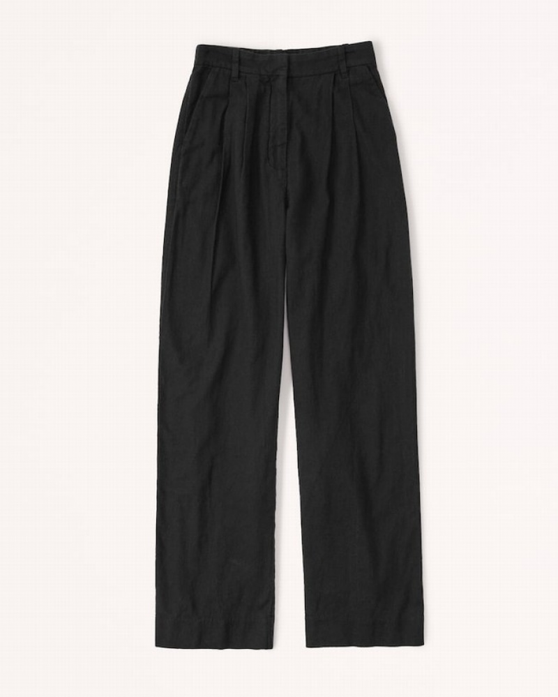 Black Abercrombie And Fitch Linen-blend Tailored Wide Leg Women Pants | 46CJNXDEI
