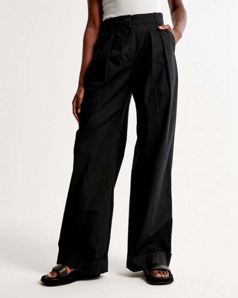 Black Abercrombie And Fitch Poplin Tailored Ultra Wide-leg Women Pants | 08XKFQACR