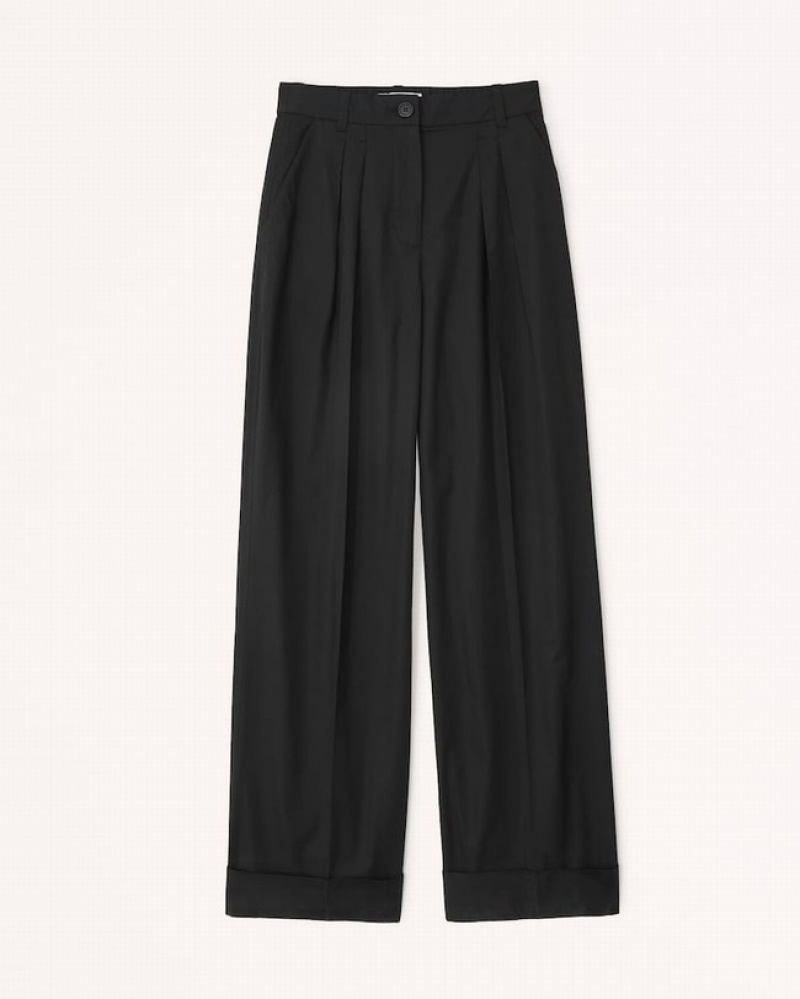 Black Abercrombie And Fitch Poplin Tailored Ultra Wide-leg Women Pants | 08XKFQACR