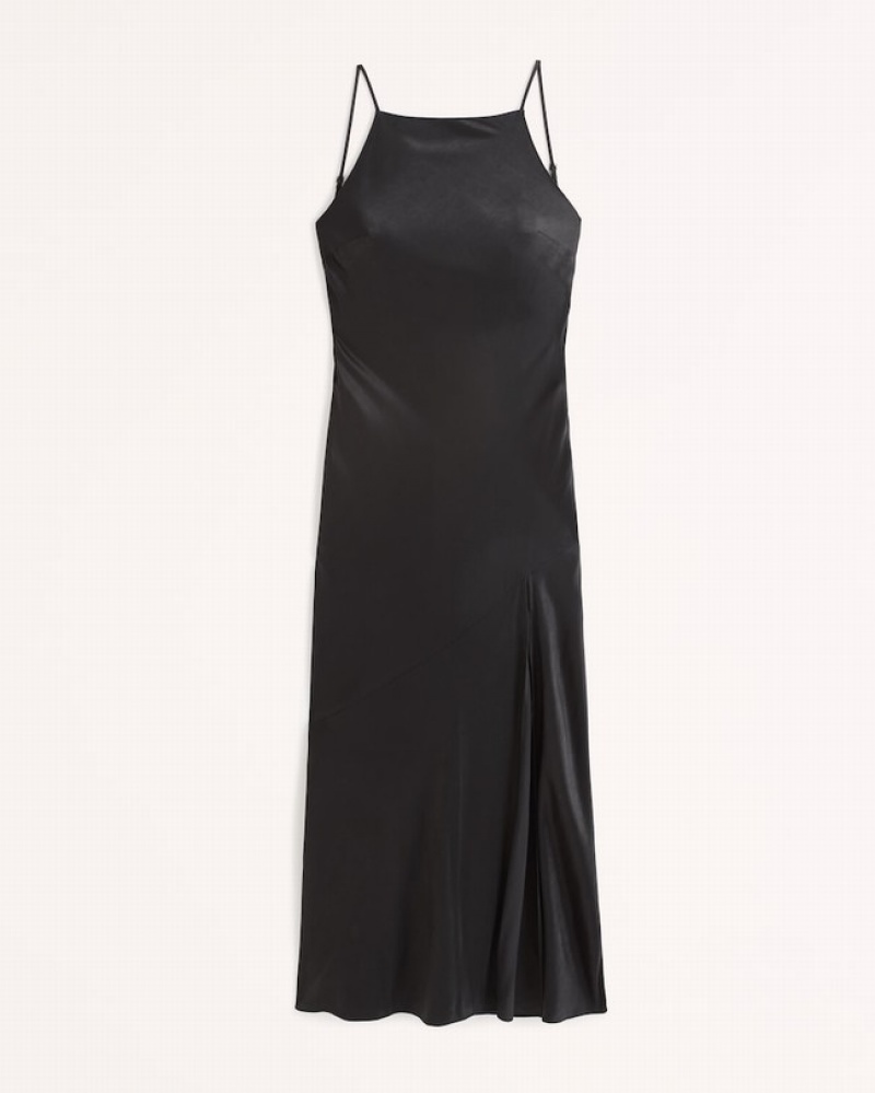Black Abercrombie And Fitch Satin Low Back Maxi Women Dresses | 78DPBJAMQ