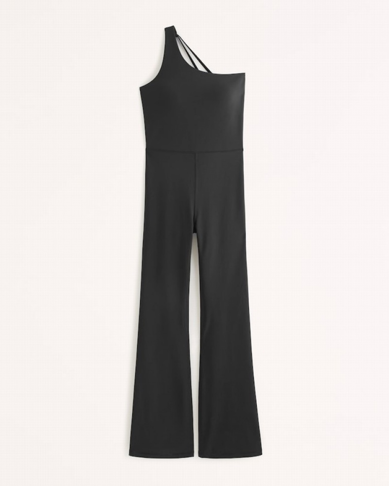 Black Abercrombie And Fitch Ypb Sculptlux One-shoulder Flare Women Jumpsuit | 59RIXSKTQ
