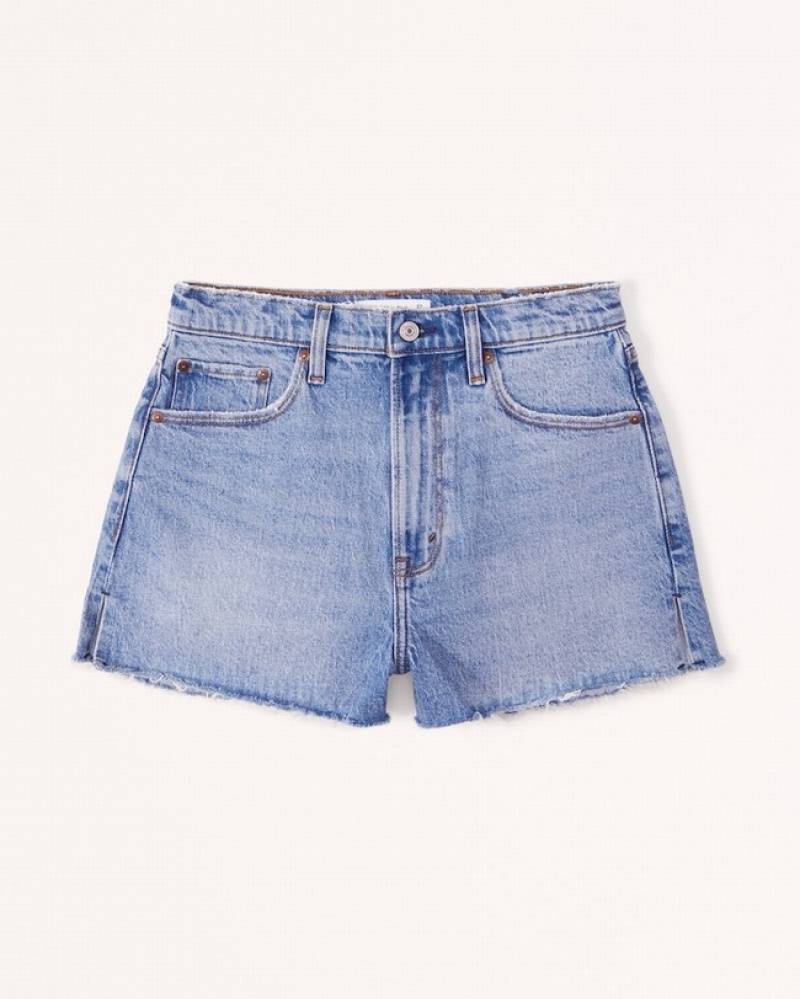 Blue Abercrombie And Fitch Curve Love High Rise Mom Women Shorts | 17FKZCYGP