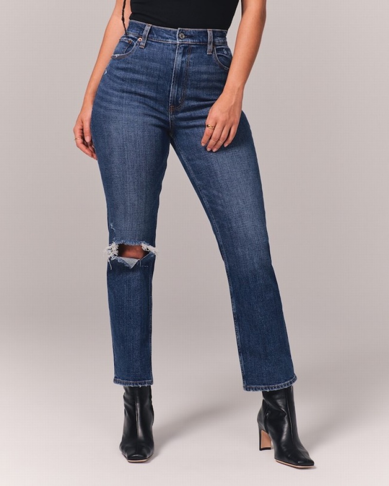 Blue Abercrombie And Fitch Curve Love Ultra High Rise Ankle Straight Women Jeans | 67RPCSUYA