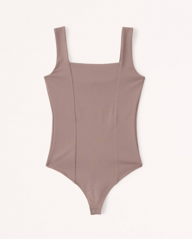 Brown Abercrombie And Fitch Seamed Squareneck Women Bodysuit | 25COIVAWX