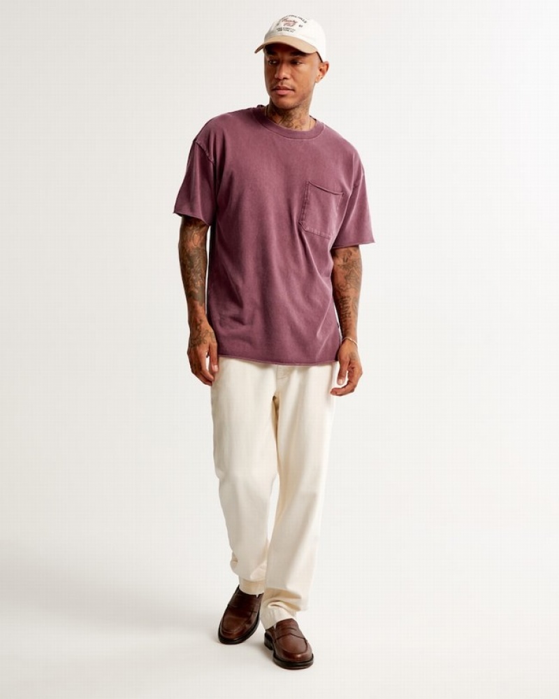 Burgundy / Wash Abercrombie And Fitch Essential Long-length Men T-shirts | 91ALCHNFO