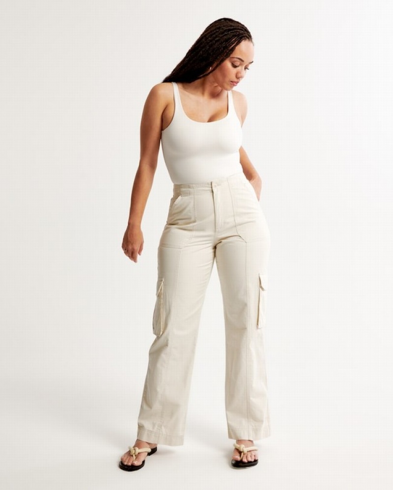 Cream Abercrombie And Fitch Curve Love Relaxed Cargo Women Pants | 25FSIQOMX