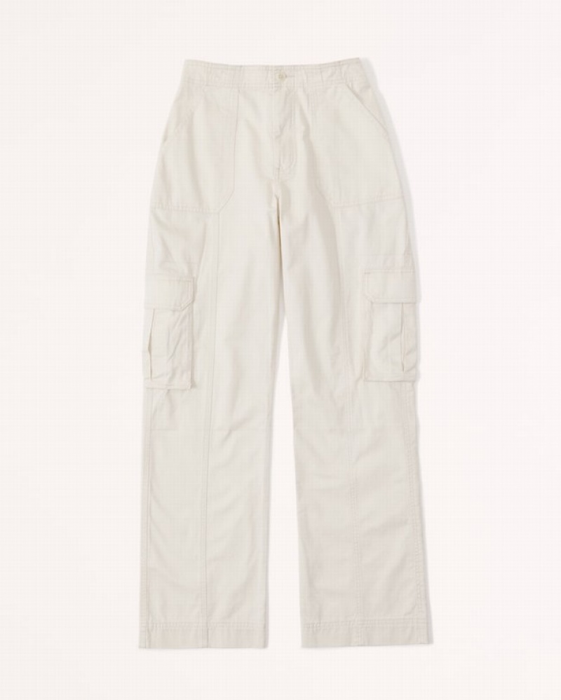 Cream Abercrombie And Fitch Curve Love Relaxed Cargo Women Pants | 25FSIQOMX