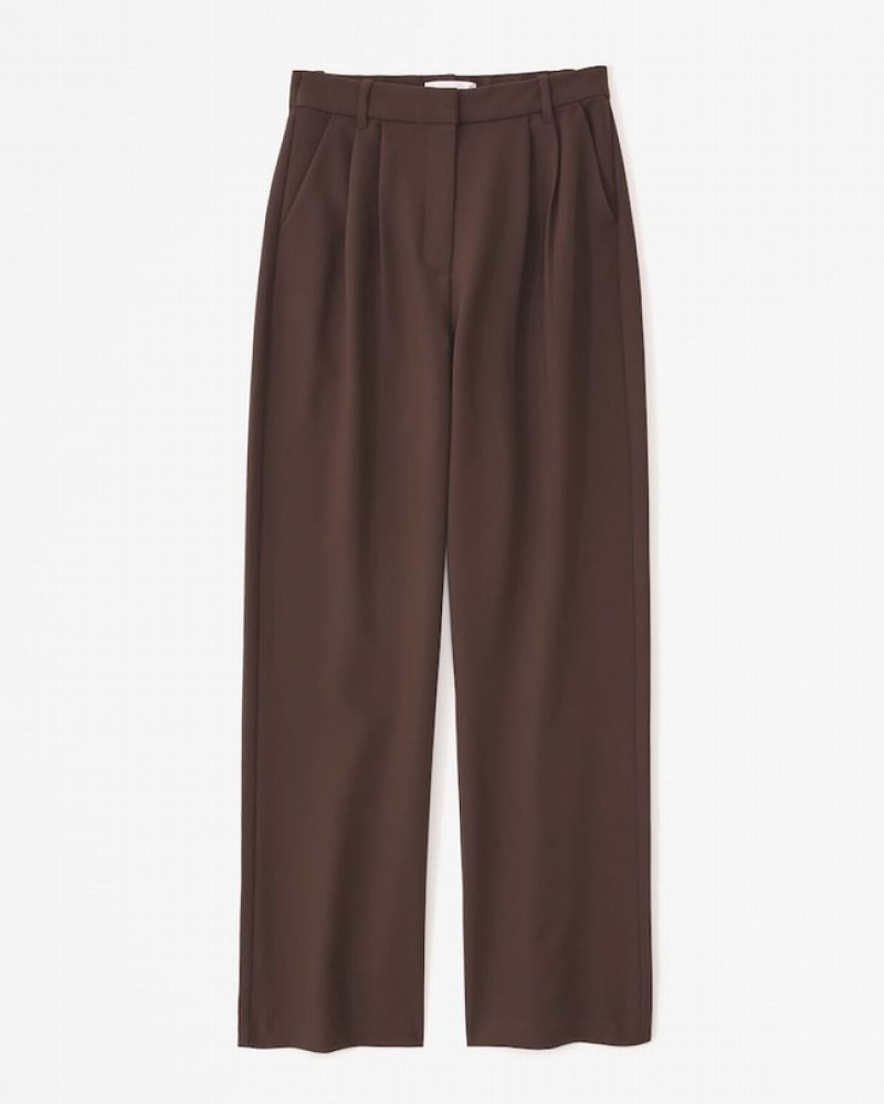 Dark Brown Abercrombie And Fitch Curve Love Sloane Tailored Women Pants | 81PIZMOSV