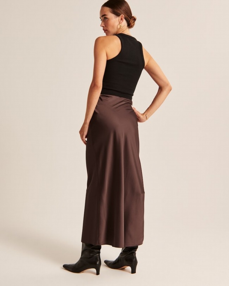 Dark Brown Abercrombie And Fitch Satin Column Maxi Women Skirts | 46IUFJPHY