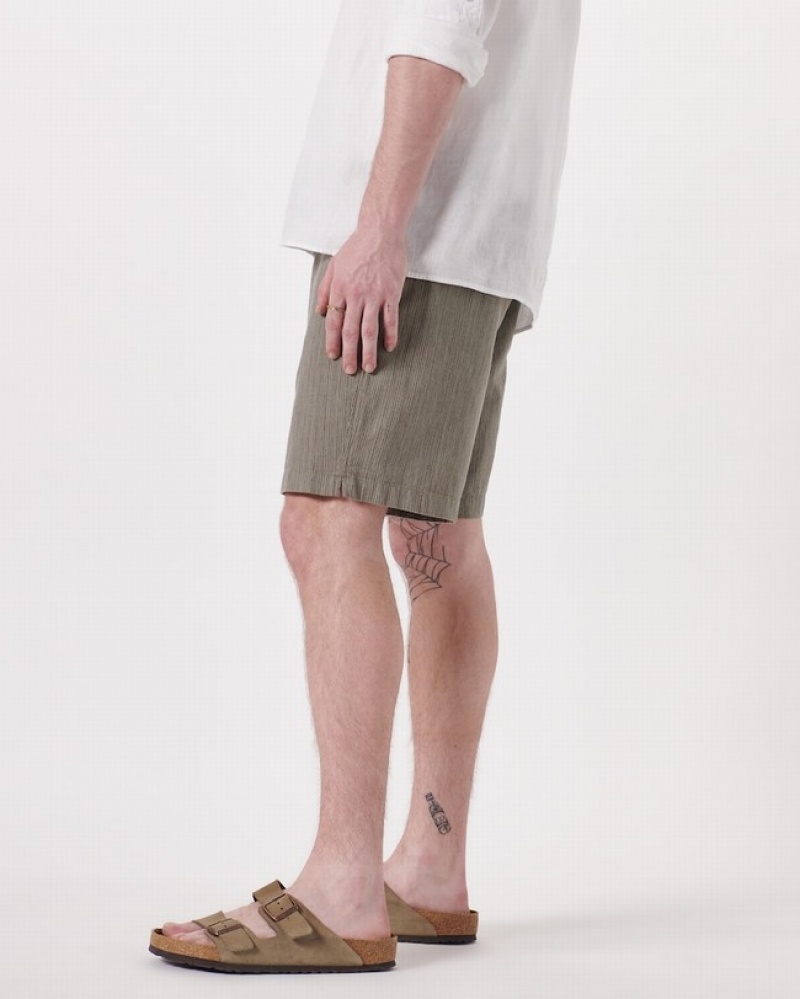 Dark Green / Stripes Abercrombie And Fitch 9 Inch Linen-blend Pull-on Men Shorts | 36UQCVOFA